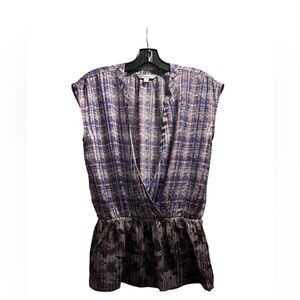 Cabi Purple Eva Peplum Floral Faux Wrap Blouse S